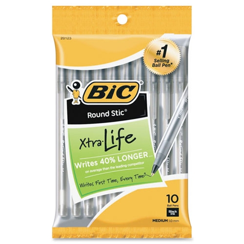 Bic Round Stic Ball Black Pens - 10 Pack