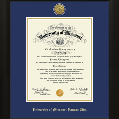 Royal Blue and Gold Mat UMKC Diploma Frame Gold Embossed Seal Tacoma Wood