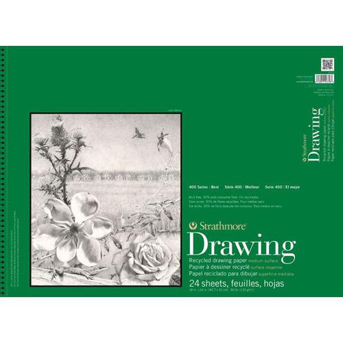 Strathmore Artist Papers 18" x 24" 80 lb. 400 Series Recycled Drawing 24 Sheet Spiral Bound Pad