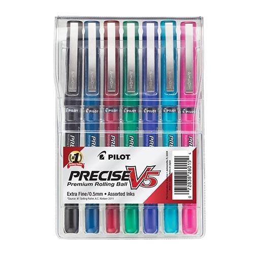 UMKC Bookstore - 7 pack Assorted Colors Pilot Precise V5 Extra Fine Point  Stick Rolling Ball Pens