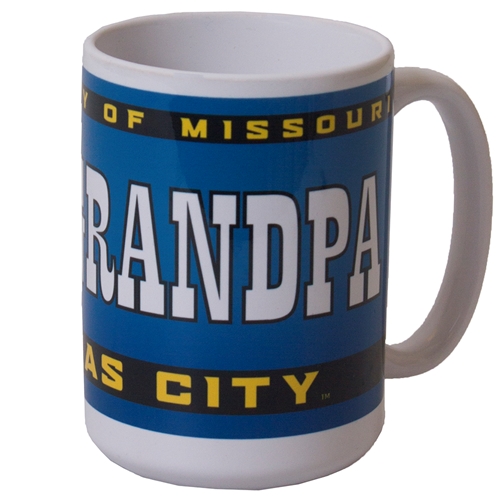 University of Missouri Kansas City Grandpa Roos Blue and White Ceramic Mug